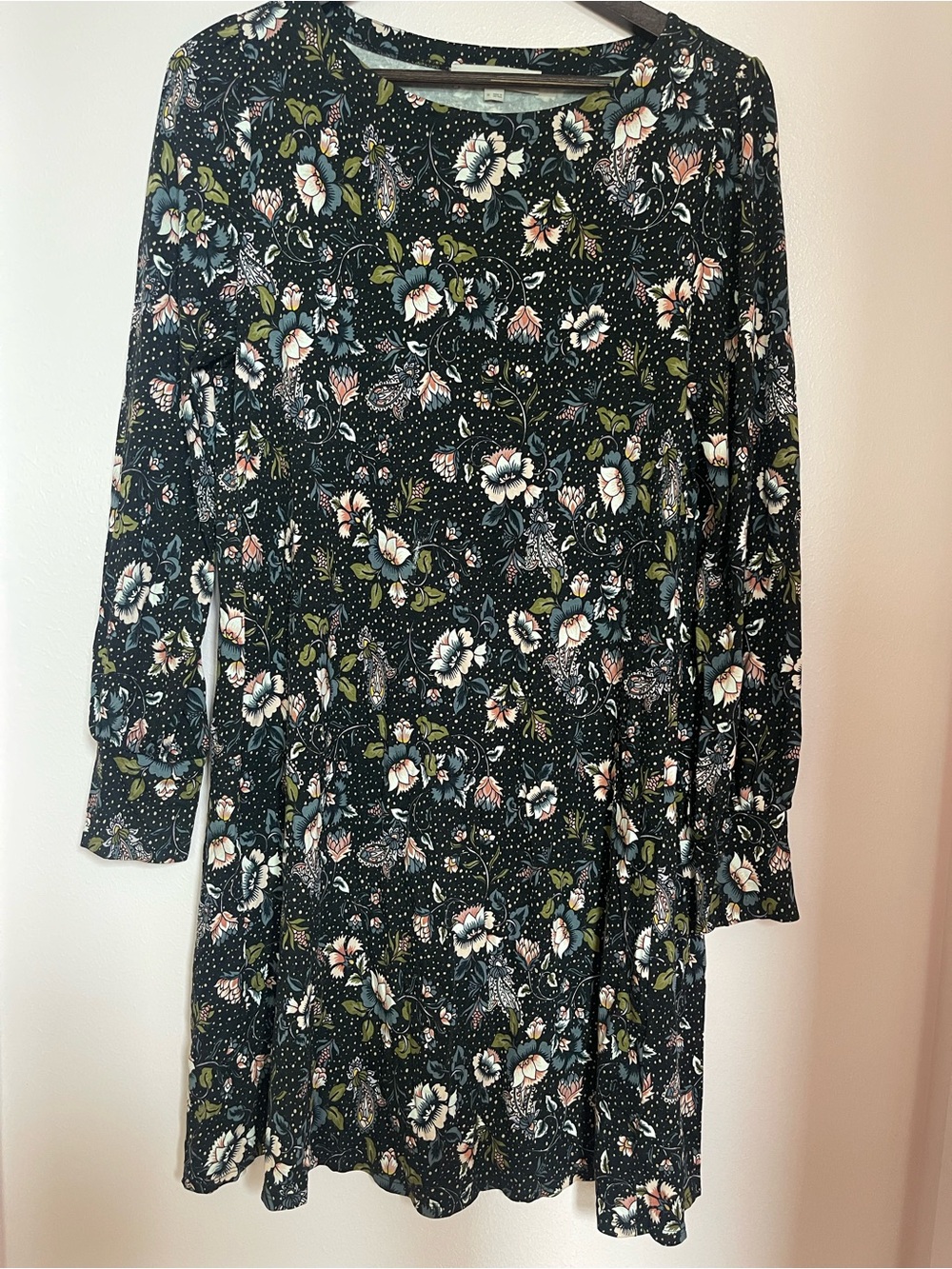LOFT Black‎ Floral Midi Dress with Long Sleeves